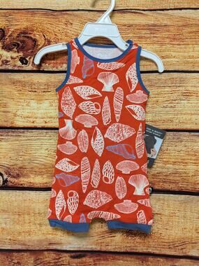 NEW RAGS Red Blue Nautical Beach Seashells Peek A Booty Romper 9-12 months